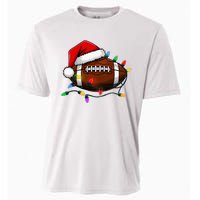 Christmas Football With Santa Hat Christmas Football Player Cooling Performance Crew T-Shirt