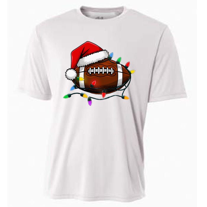 Christmas Football With Santa Hat Christmas Football Player Cooling Performance Crew T-Shirt