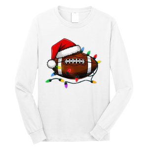 Christmas Football With Santa Hat Christmas Football Player Long Sleeve Shirt