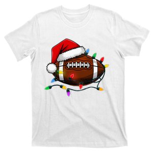 Christmas Football With Santa Hat Christmas Football Player T-Shirt