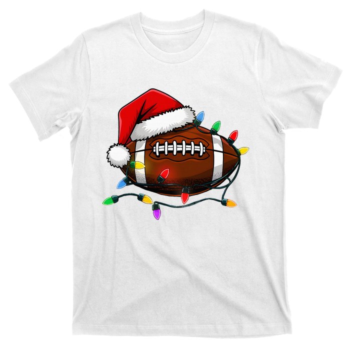 Christmas Football With Santa Hat Christmas Football Player T-Shirt