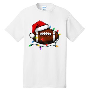 Christmas Football With Santa Hat Christmas Football Player Tall T-Shirt