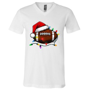 Christmas Football With Santa Hat Christmas Football Player V-Neck T-Shirt