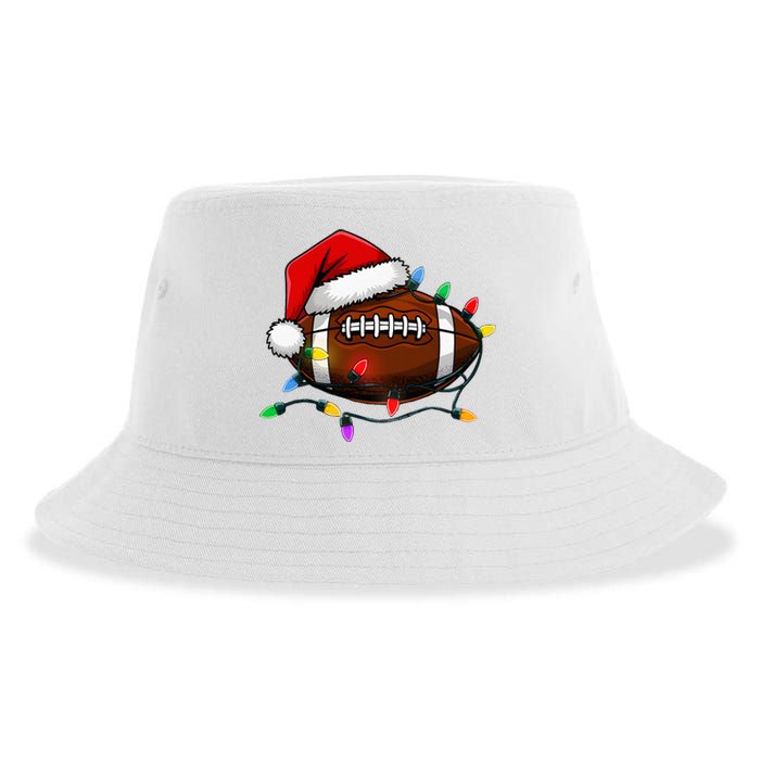 Christmas Football With Santa Hat Christmas Football Player Sustainable Bucket Hat