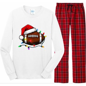 Christmas Football With Santa Hat Christmas Football Player Long Sleeve Pajama Set