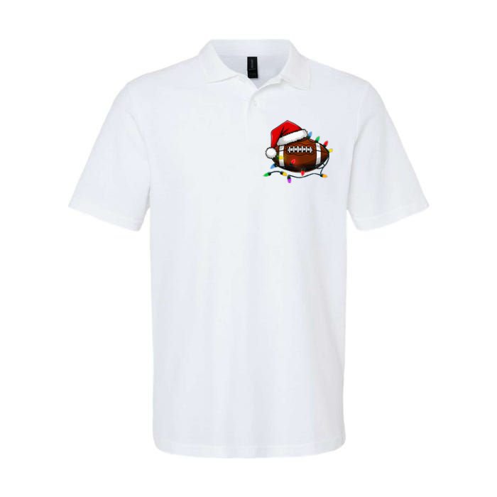 Christmas Football With Santa Hat Christmas Football Player Softstyle Adult Sport Polo