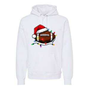 Christmas Football With Santa Hat Christmas Football Player Premium Hoodie