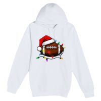 Christmas Football With Santa Hat Christmas Football Player Premium Pullover Hoodie