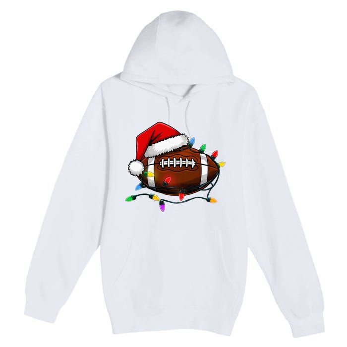 Christmas Football With Santa Hat Christmas Football Player Premium Pullover Hoodie