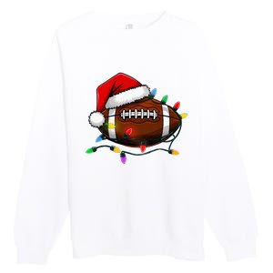 Christmas Football With Santa Hat Christmas Football Player Premium Crewneck Sweatshirt