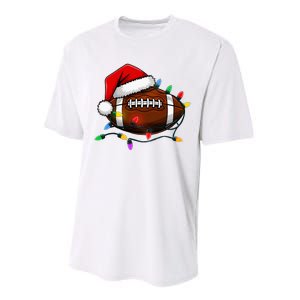 Christmas Football With Santa Hat Christmas Football Player Performance Sprint T-Shirt