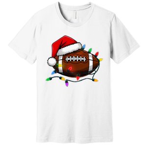 Christmas Football With Santa Hat Christmas Football Player Premium T-Shirt