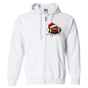 Christmas Football With Santa Hat Christmas Football Player Full Zip Hoodie