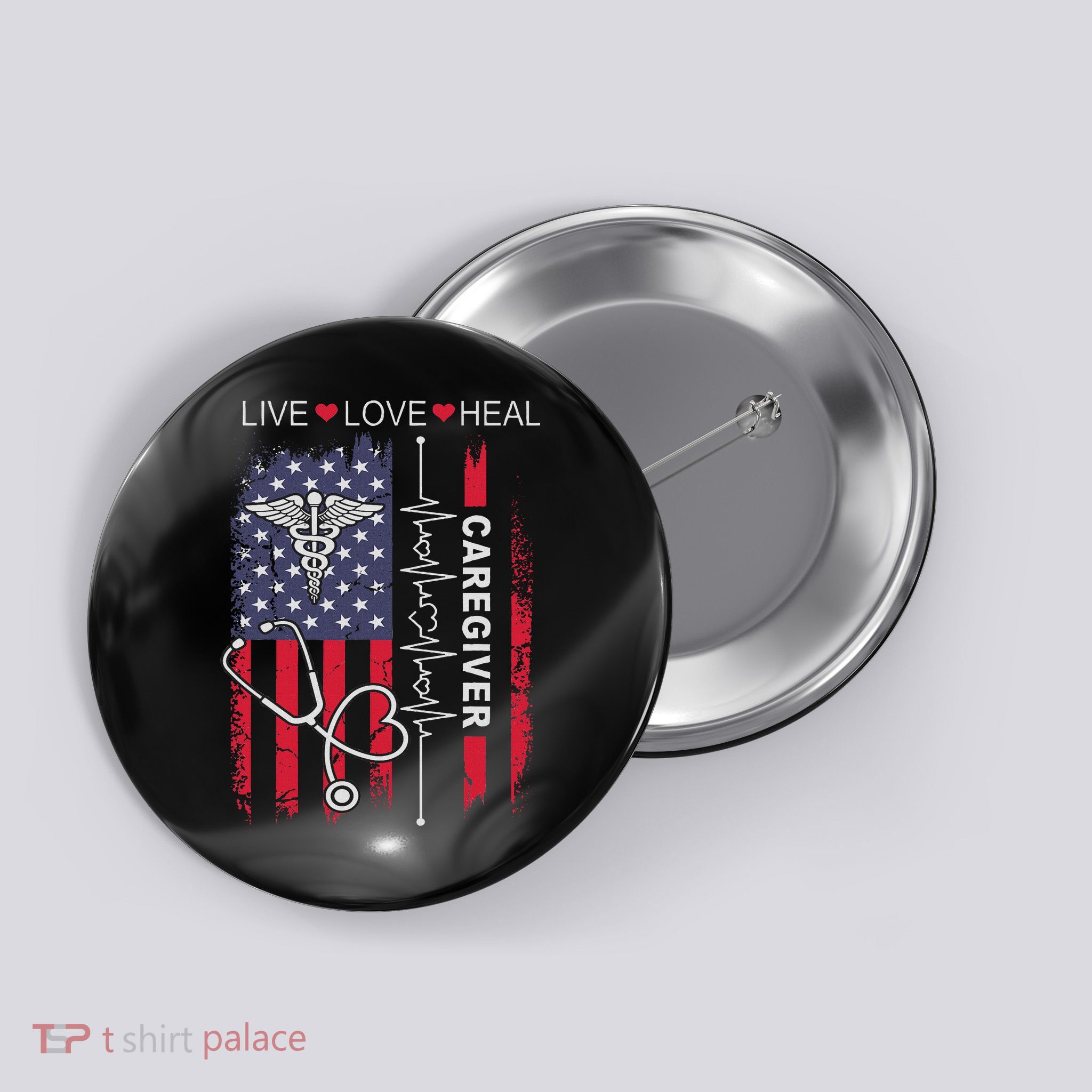 Caregiver For Women Usa American Flag Caregiver Button