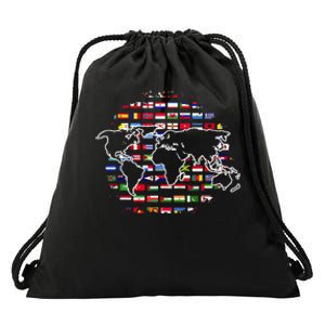 Country Flags World Map Traveling International World Flags Drawstring Bag