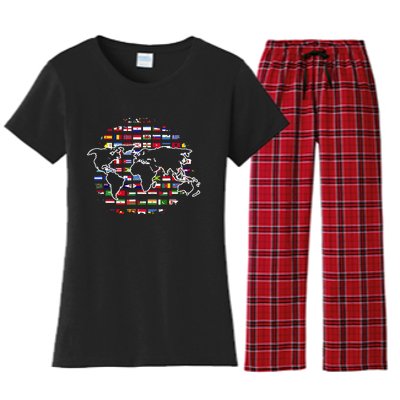 Country Flags World Map Traveling International World Flags Women's Flannel Pajama Set