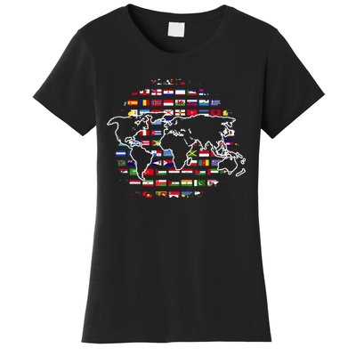 Country Flags World Map Traveling International World Flags Women's T-Shirt