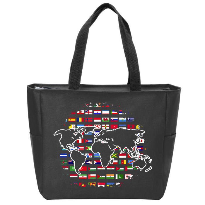 Country Flags World Map Traveling International World Flags Zip Tote Bag