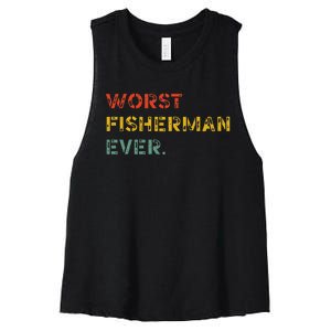 Cute Fishing Worst Fisherman Ever Birthday Fathers Funny Women's Racerback Cropped Tank