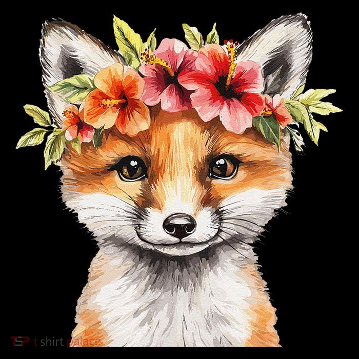 Cute Fox With Flower Crown Kids T-Shirt