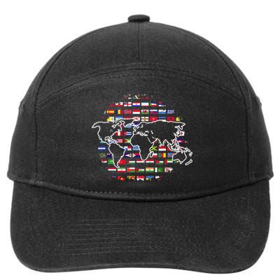 Country Flags World Map Traveling International World Flags 7-Panel Snapback Hat