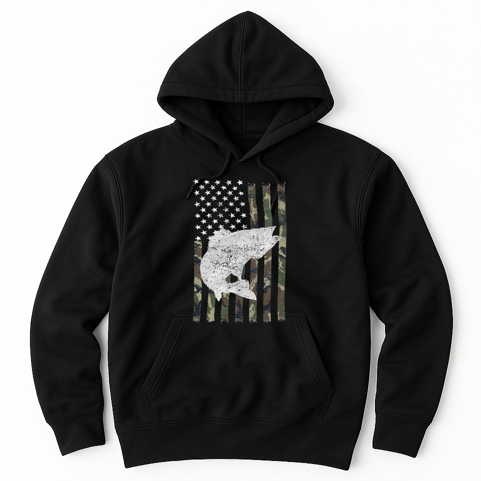 Camouflage Flag Walleye Fishing Angler Hoodie