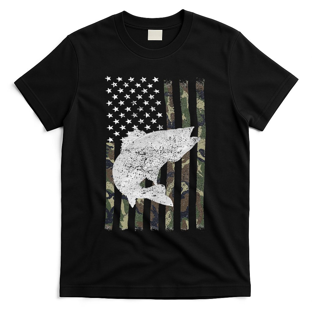 Camouflage Flag Walleye Fishing Angler T-Shirt