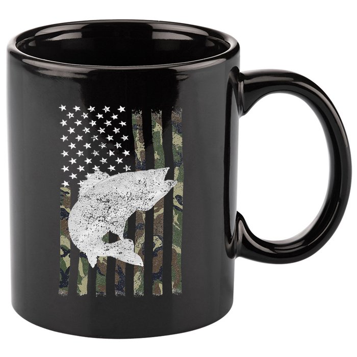 Camouflage Flag Walleye Fishing Angler 11oz C Handle Ceramic Mug