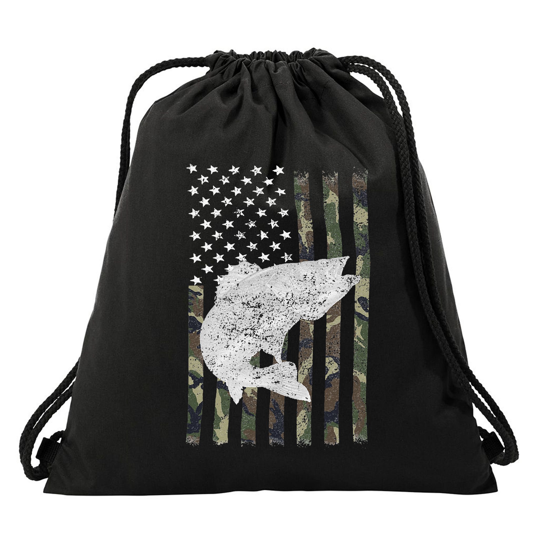 Camouflage Flag Walleye Fishing Angler Drawstring Bag