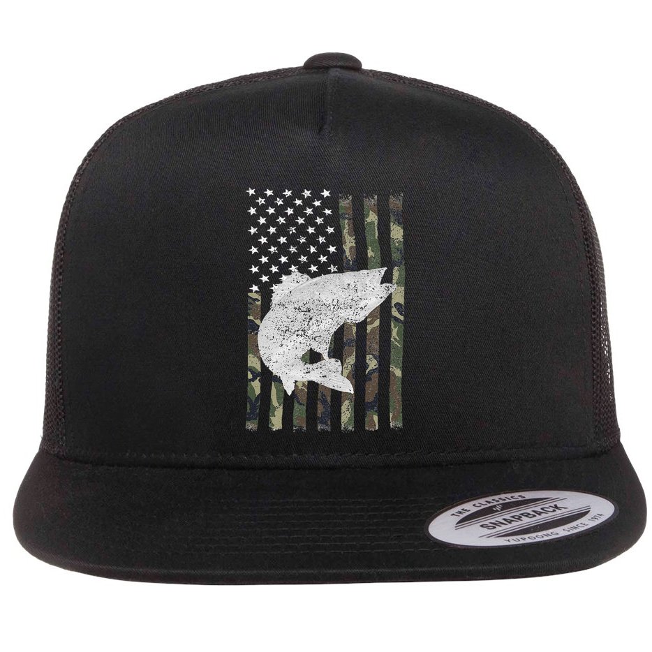Camouflage Flag Walleye Fishing Angler Flat Bill Trucker Hat