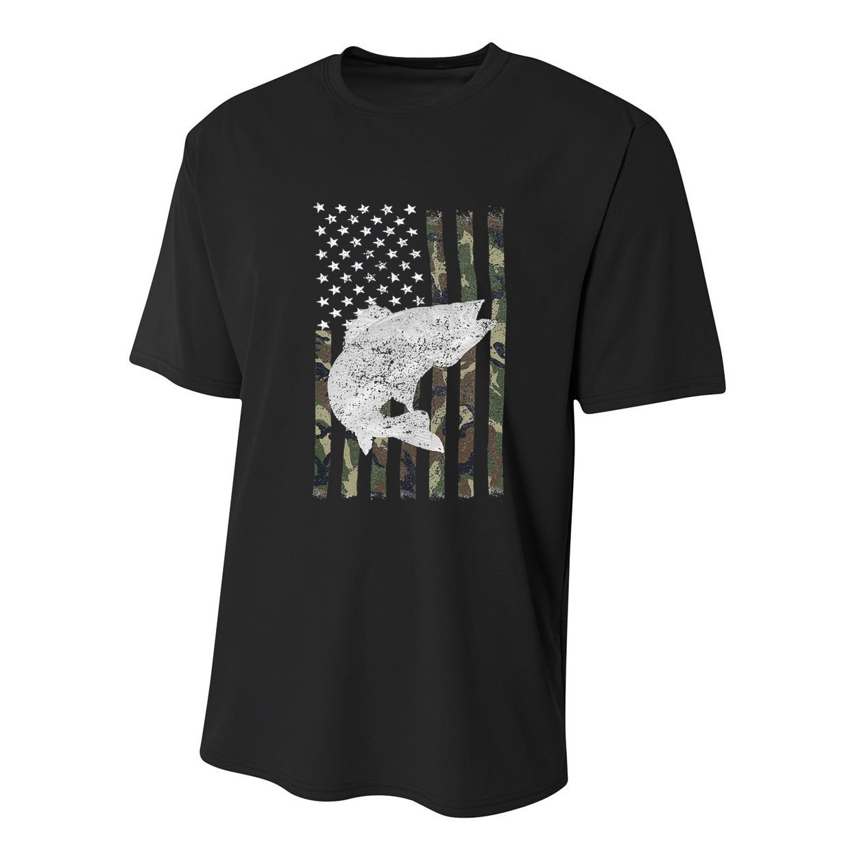 Camouflage Flag Walleye Fishing Angler Youth Performance Sprint T-Shirt
