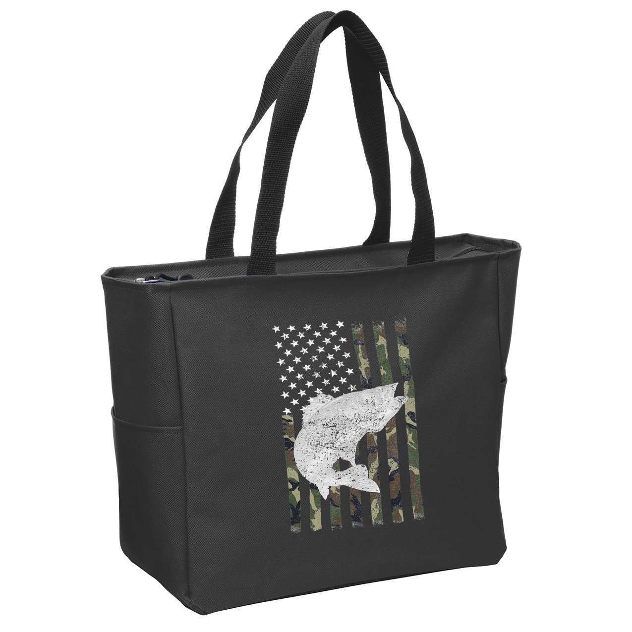 Camouflage Flag Walleye Fishing Angler Zip Tote Bag