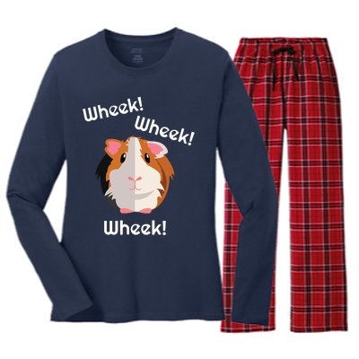 Cute Funny Wheek Guinea Pig Owner Cavy Lover Women's Long Sleeve Flannel Pajama Set 