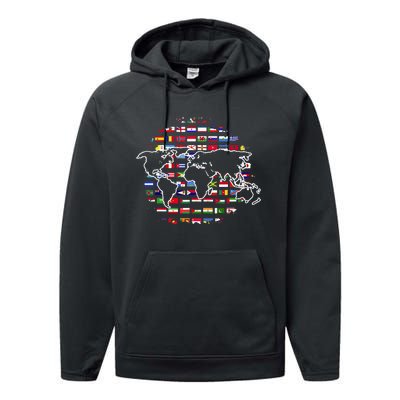 Country Flags World Map Traveling International World Flags Performance Fleece Hoodie