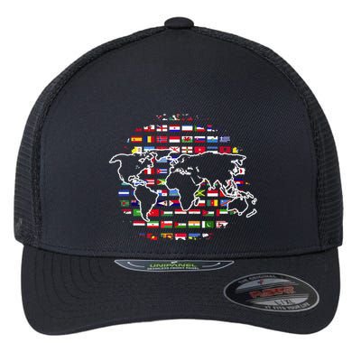 Country Flags World Map Traveling International World Flags Flexfit Unipanel Trucker Cap
