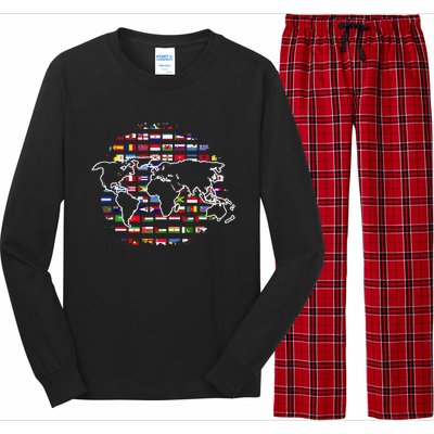 Country Flags World Map Traveling International World Flags Long Sleeve Pajama Set