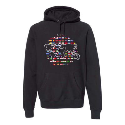 Country Flags World Map Traveling International World Flags Premium Hoodie