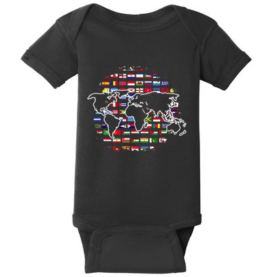 Country Flags World Map Traveling International World Flags Baby Bodysuit