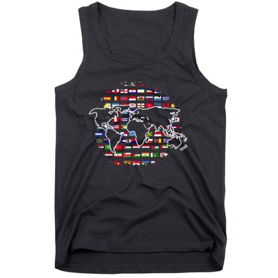 Country Flags World Map Traveling International World Flags Tank Top