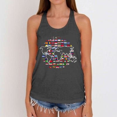 Country Flags World Map Traveling International World Flags Women's Knotted Racerback Tank