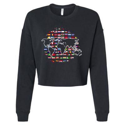 Country Flags World Map Traveling International World Flags Cropped Pullover Crew