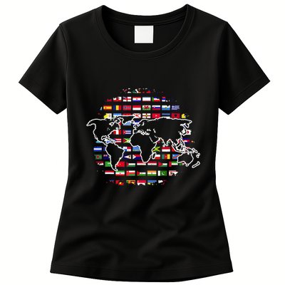 Country Flags World Map Traveling International World Flags Womens T-Shirt