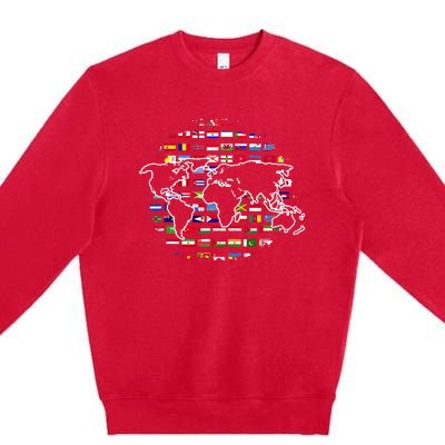 Country Flags World Map Traveling International World Flags Premium Crewneck Sweatshirt