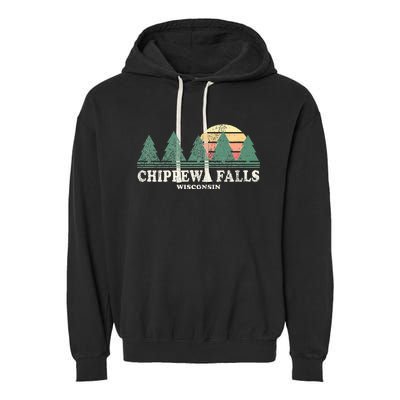 Chippewa Falls Wi Vintage Throwback Retro 70s Design Garment-Dyed Fleece Hoodie