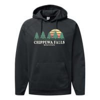 Chippewa Falls Wi Vintage Throwback Retro 70s Design Performance Fleece Hoodie