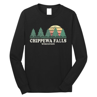 Chippewa Falls Wi Vintage Throwback Retro 70s Design Long Sleeve Shirt