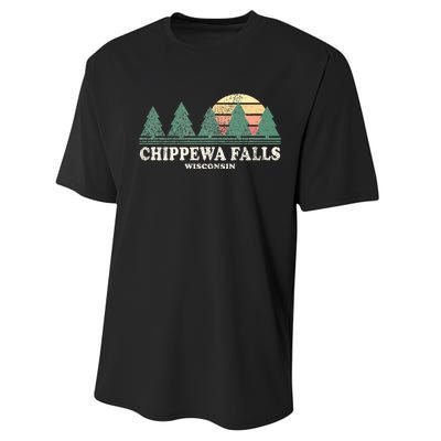 Chippewa Falls Wi Vintage Throwback Retro 70s Design Performance Sprint T-Shirt