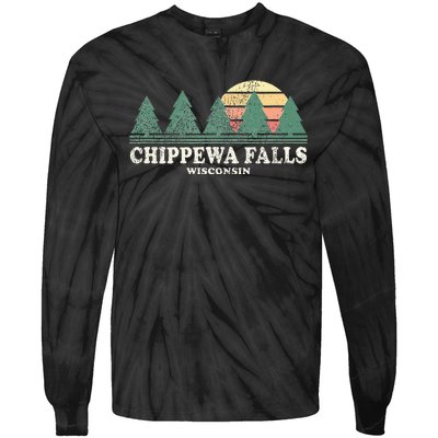 Chippewa Falls Wi Vintage Throwback Retro 70s Design Tie-Dye Long Sleeve Shirt