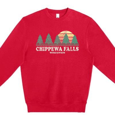 Chippewa Falls Wi Vintage Throwback Retro 70s Design Premium Crewneck Sweatshirt