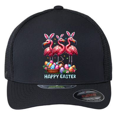 Cute Flamingo With Easter Bunny Egg Basket Happy Easter Flexfit Unipanel Trucker Cap